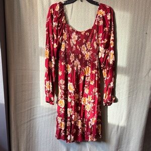 Derek Heart Red Floral Long Sleeve Dress
